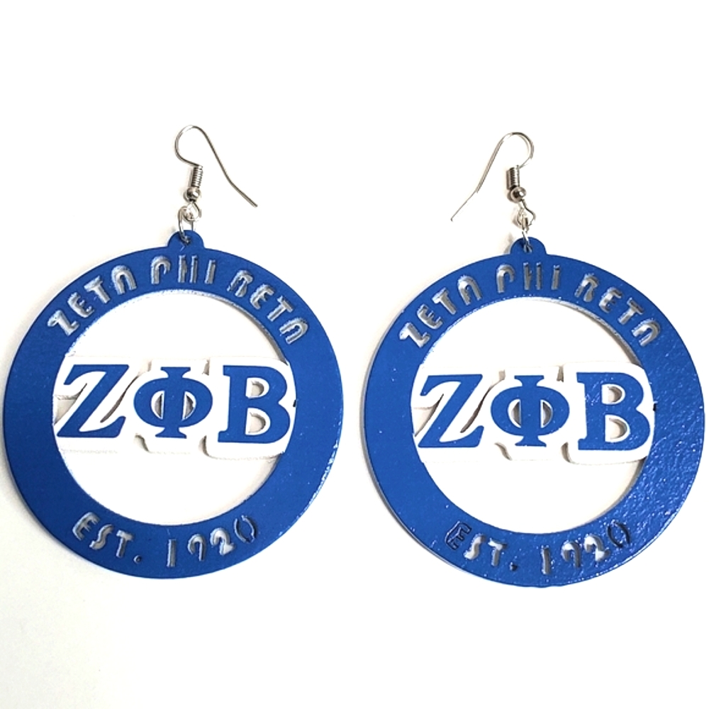 Zeta Phi Beta Earrings, ZOB, Sorority Jewelry Wood Jewelry, Blue White Earrings